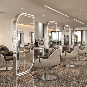Nouvelles stations de coiffure avec miroirs ovales double face et chaise de coiffage pour salon de coiffure - Product Image 2
