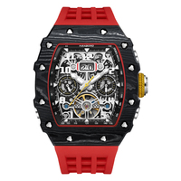 Montre automatique à volant d'inertie pour homme en fibre de carbone OEM HANBORO, boîtier carré, mécanique, multifonctionnelle, bracelet en silicone