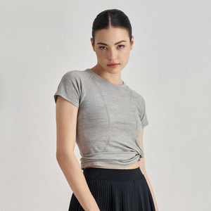 Chaqueta de Yoga Ajustada Antibacteriana sin Costuras para <span class=keywords><strong>Mujer</strong></span>, Manga Corta, Ligera, Cintura Ajustada, Nailon y Elastano, Ropa Deportiva para Ejercicio y Fitness - Product Image 1