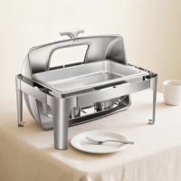 Ensemble de réchauds de luxe à couvercle roulant, chauffe-plats commerciaux en acier inoxydable pour buffet avec supports à combustible, équipement de restauration