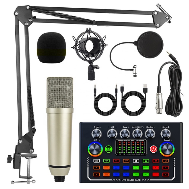 Condenser Microphone 87 Live Broadcast Wired USB Wireless Desktop Sound Card F009 Professional Mixer Noise Cancelling 48V XLR