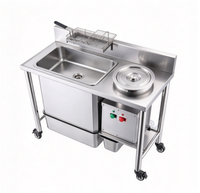 Table de travail en acier inoxydable avec évier et station de friteuse, plan de travail pour la préparation des aliments pour restaurant, snack-bar
