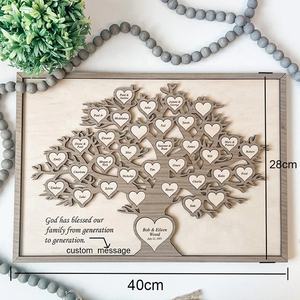 Nomi di famiglia personalizzati segno albero regalo decorazione in legno in legno segno Desktop regalo con nomi a forma di cuore - Product Image 3