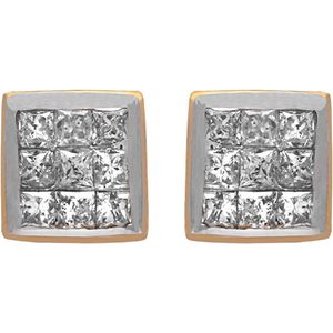 Pendientes de diamantes con corte princesa de oro amarillo de 14 quilates de 0,19 quilates para mujer, longitud de 4 mm - Product Image 2