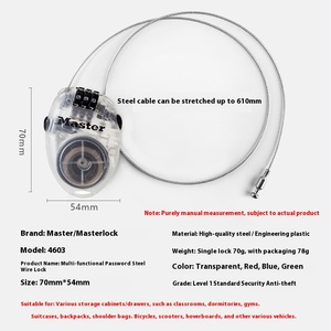 Antivol de <span class=keywords><strong>casque</strong></span> Master Lock en alliage de zinc pour vélo, <span class=keywords><strong>moto</strong></span> électrique, snowboard – <span class=keywords><strong>Cadenas</strong></span> télescopique à code pour sac à dos avec fonction antivol - Product Image 2