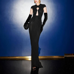 ZYHT 70087 Nueva Colección de Verano, Vestido de Noche Negro de Manga Corta con Malla Larga Calada, Estilo Vintage, Ajustado, para Mujer - Product Image 1