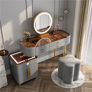 2023 meubles de Style moderne vanité maquillage commode ensemble <span class=keywords><strong>avec</strong></span> <span class=keywords><strong>miroir</strong></span> LED pieds en métal chambre <span class=keywords><strong>coiffeuse</strong></span> - Product Image 6
