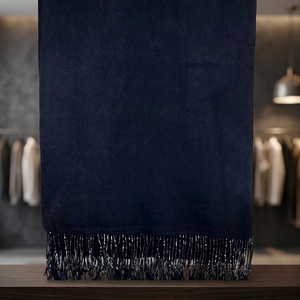 Sciarpa Lunga in <span class=keywords><strong>Seta</strong></span> e Cashmere di Alta Qualità per Ragazze, Stile Elegante e Retrò, Colore <span class=keywords><strong>Nero</strong></span> con Frange, Vendita Diretta - Product Image 2