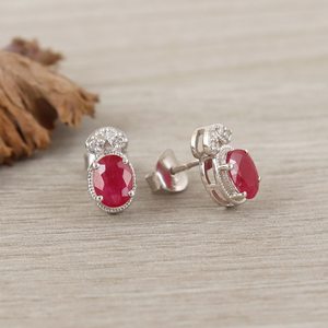 <b>Solid</b> 925 <b>Silver</b> Ruby Studs <b>Earring</b> Minimalist Oval Cut Cute July Birthstone Accessory for Engagement Wedding or Party Gift - Product Image 4