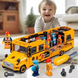 Montaje DIY 3D bloques de construcción acústica óptica inercia autobús escolar fricción coche de juguete niños música ligera tamaño grande coche eléctrico Juguetes - Product Image 2
