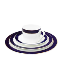 Juego de Platos de Cerámica de Alta Gama Ecológicos de 10 Pulgadas, Modernos, para Comida Occidental, con Borde Dorado Azul, Plato para Bistec para Hoteles, Tazas de Té y Platillos
