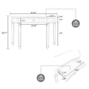 Half-Moon Mirrored Modern Durable Console Table Fluted Glass <strong>Crystal</strong> <strong>Knob</strong> Drawer Silver Living Room Vanity Desk (<strong>Gold</strong>+Silver) - Product Image 2