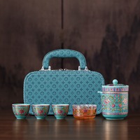 Service à thé d'extérieur en émail coloré, 1 théière et 4 tasses, kit de préparation de thé portable, cadeau d'affaires
