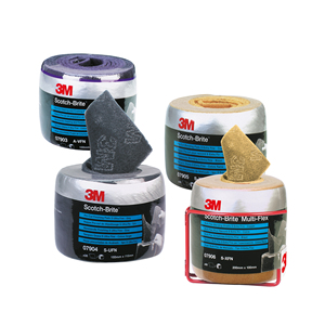 Disco Abrasivo in Nylon Scotch-Brite CF-SR SUFN 150mm X 115mm a Grana Fine Pretagliato su Rotolo per Levigatura - Product Image 1