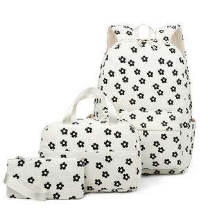 <b>Set</b> of 3 Corduroy Printed Student Backpacks High School and College Students Backpack <b>Lunch</b> Bag and Pen Case - Product Image 1