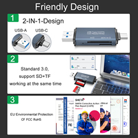 Logotipo personalizado USB3.0 tipo C SD TF lector carcasa de aleación de aluminio lector de tarjetas de alta velocidad USB tipo C OTG lector de tarjetas