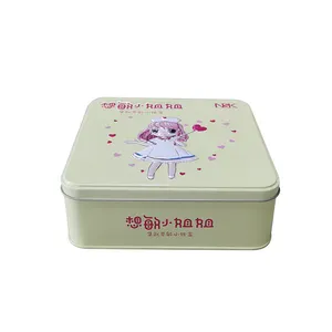 Wholesale Food Grade Custom Design Cookie Moon Cake Tin Can Candy Square Tin Box with Plastic Vacuum Tray