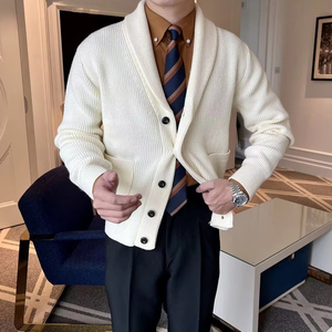 <span class=keywords><strong>Cardigan</strong></span> da Uomo di Alta Qualità in Stile Retrò <span class=keywords><strong>Slim</strong></span> con Colletto Rovesciato e Decorazione a Bottoni per la Moda Autunnale, Maglione Personalizzato - Product Image 3
