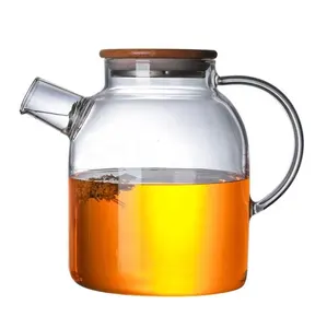 थोक स्पष्ट उच्च Borosilicate ग्लास चाय के बर्तन गर्मी प्रतिरोधी पानी चाय Infuser बड़ा आकार ग्लास कप पॉट बांस ढक्कन के साथ