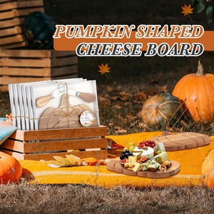 Pumpkin Shaped Wooden <b>Cheese</b> Board With <b>Knife</b> And Fork <b>Set</b> Portable Outdoor Use - Product Image 5