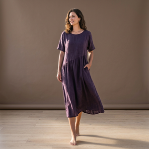 <b>Top</b> Trendy Plain Dyed Handmade Breathable 100% Cotton Vintage Bow Midi Bell Sleeve Relaxed Fit Summer Side Pockets Plus Size - Product Image 3