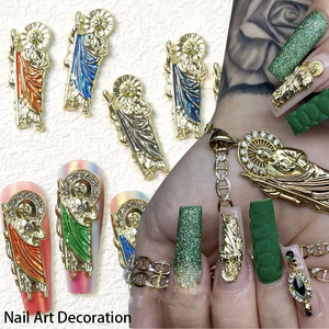 เครื่องประดับเล็บคริสตัลติดเพชรทำจากโลหะ3D ของจูดาสเทพธิดานักบุญพระเยซูทำเล็บประดับพลอยเทียมสำหรับตกแต่งเล็บ - Product Image 1