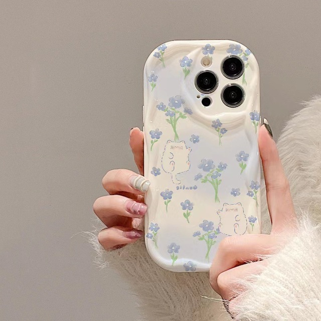 Tulip Cat Pattern Phone case for Iphone15promax Girl Cute Protective Mobile TPU Cover for iPhone 16
