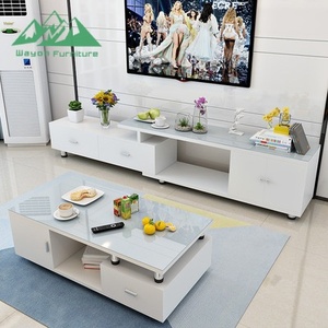 Wayon Modern <strong>High</strong> Gloss Black and White <strong>TV</strong> <strong>Stand</strong> with Coffee Table Set, Luxury Living Room Furniture - Product Image 2