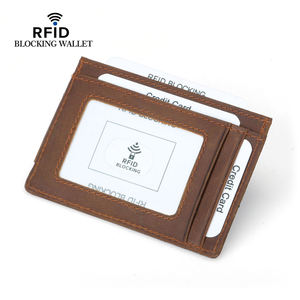 Индивидуальный логотип Crazy Horse мужской тонкий винтажный из натуральной кожи RFID блокирующий зажим для денег передний карман кошелек держатель для карт Противоугонный - Product Image 3