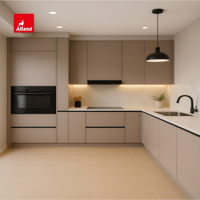 Meuble de cuisine en forme de L Alland Modern, finition laquée mate, panneau en plaque, avec éclairage LED, facile à assembler.