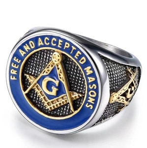 Punk Masonic Biker <strong>Rings</strong> Blue Free and Accepted <strong>Masons</strong> Men's Stainless Steel <strong>Ring</strong> - Product Image 3
