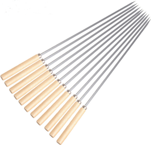 12Packed Reusable Stainless Steel <strong>Bbq</strong> Metal Grilling Skewers Set with Wooden Handle Stick Outdoor Camping <strong>Tools</strong> - Product Image 5