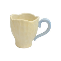 Tasse à café en céramique mate faite à la main, motif tulipe, 301-400 ml, rose et jaune, pour la maison, le café, le bureau, usage quotidien