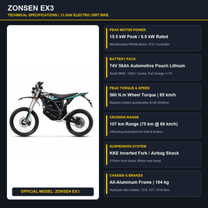 ZONSEN EX3 Nuova Moto Elettrica da Fuoristrada con Batteria al Litio 74V 58Ah, Autonomia 107km, Potenza di Picco 15.5kW, Enduro e <span class=keywords><strong>Trail</strong></span> - Product Image 6