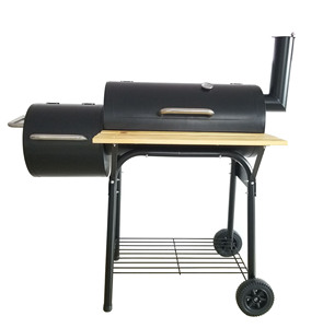 Barbecue de plein air en forme de fût de pétrole, <span class=keywords><strong>four</strong></span> à rôtir, fumoir, grill à charbon de <span class=keywords><strong>bois</strong></span> avec tournebroche - Product Image 2