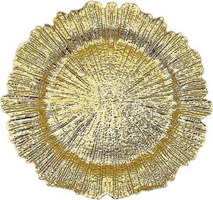 Assiettes de Présentation Dorées Électroplaquées 13 Pouces, Motif Corail, en Plastique Incassable, pour Mariages de Luxe et Banquets - Product Image 1
