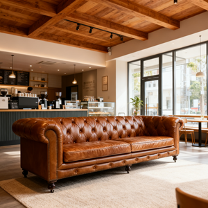 Juego de Sofás Chesterfield Americanos de Lujo Karfasa, Tres Plazas, Cuero Vacuno Natural, Muebles de Sala de Estar, Marrón Clásico Vintage - Product Image 2