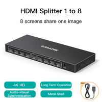 SAMZHE Répartiteur vidéo numérique HD 4K/30Hz 1x8, boîtier métallique, 1 entrée 8 sorties, 1080P/60Hz, pour ordinateur portable, décodeur, téléviseur, projecteur