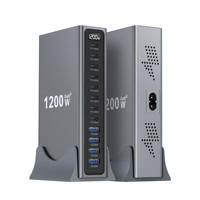 Hadiah Perusahaan Logo Kustom Hub Pengisian Daya Multi Perangkat 140W Stasiun Pengisian Daya Desktop untuk Laptop 12 Port 1200W Pengisi Daya Cepat GaN4