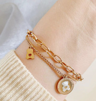 Vente en gros de bracelets chaîne gourmette en acier inoxydable pour femmes, style Hip Hop, motif ours en peluche, multi-couches, plaqué or, bijoux de créateur tendance pour le quotidien