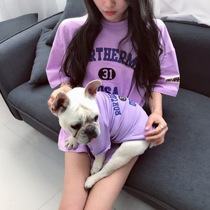 Purple Letter Print Dog T-Shirt Cotton Comfortable Leisure All Seasons Pet <b>Clothes</b> <b>for</b> Dogs Parent-Child Matching Outfit - Product Image 1