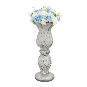 Grand Vase à pied en mosaïque de diamant, bleu et blanc, pour événement, mariage, location, vente en gros, nouveau modèle