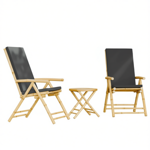 Ensemble de jardin en bambou, 2 chaises avec table, mobilier d'extérieur pliable, coussin gris foncé, cadre brun naturel, design rustique - Product Image 1