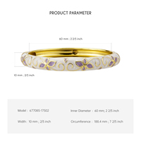 Gelang Bangle Cloisonne Lapis Emas 8mm Lebar dari Paduan Seng dengan Motif Bunga Enamel Putih untuk Wanita, Gaya Vintage