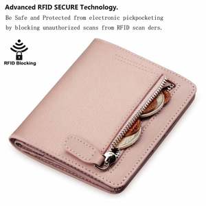 Portefeuille compact à deux volets pour femme, grande capacité, en cuir véritable, avec blocage RFID - Product Image 3