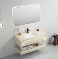 Meuble-lavabo rectangulaire moderne de luxe en céramique et pierre, résistant à l'eau, avec miroir mural inclus, installation facile