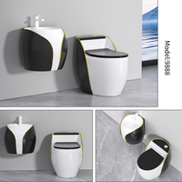 WC monobloc de style moderne et luxueux, forme œuf, avec ligne dorée, jet Tornado, chasse d'eau siphonique, multicolore
