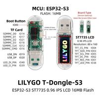 Carte de développement LILYGO T-Dongle-C5 ESP32-C5, Wi-Fi double bande, écran LCD IPS de 0,96 pouce, dongle USB, 16 Mo de mémoire flash, 8 Mo de PSRAM, prise en charge de la carte TF