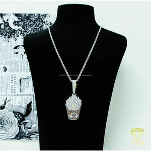 Collar de Plata de Ley 925 con Colgante Personalizado con Temática de Snack, Piedra de Color Cultivada en Laboratorio, Estilo Rapper Iced Out, Joyería - Product Image 5