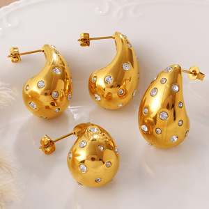 European American Style Retro Gold Plated Teardrop <b>Earrings</b> With Rhinestones Party Fashion Drop <b>Earrings</b> Stainless Steel <b>Post</b> - Product Image 2